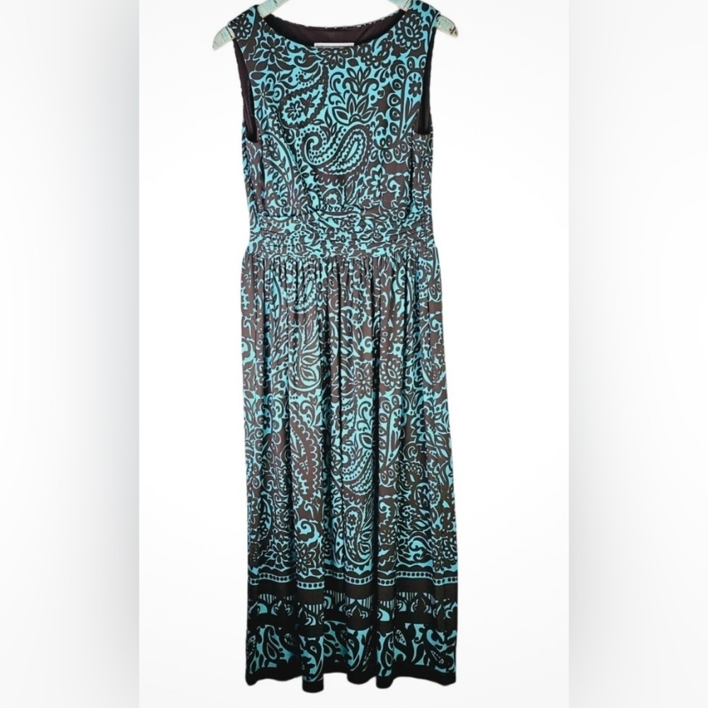Jessica Howard 90’s Turquoise & Black Paisley Sleeveless Dress Women’s Size 8